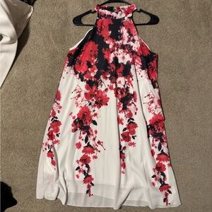 Halter top pink black and white silky dress